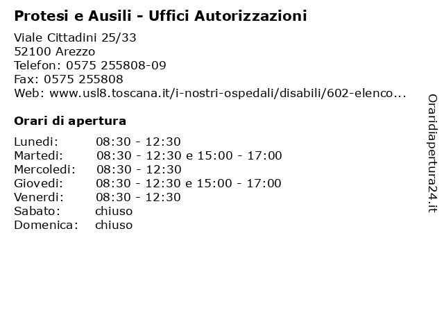 Orari di apertura Protesi e Ausili Uffici Autorizzazioni